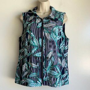 Weekends by Chico's Green Leaf Print Full Zip Vest Size 1 = US Size 8 ~EUC